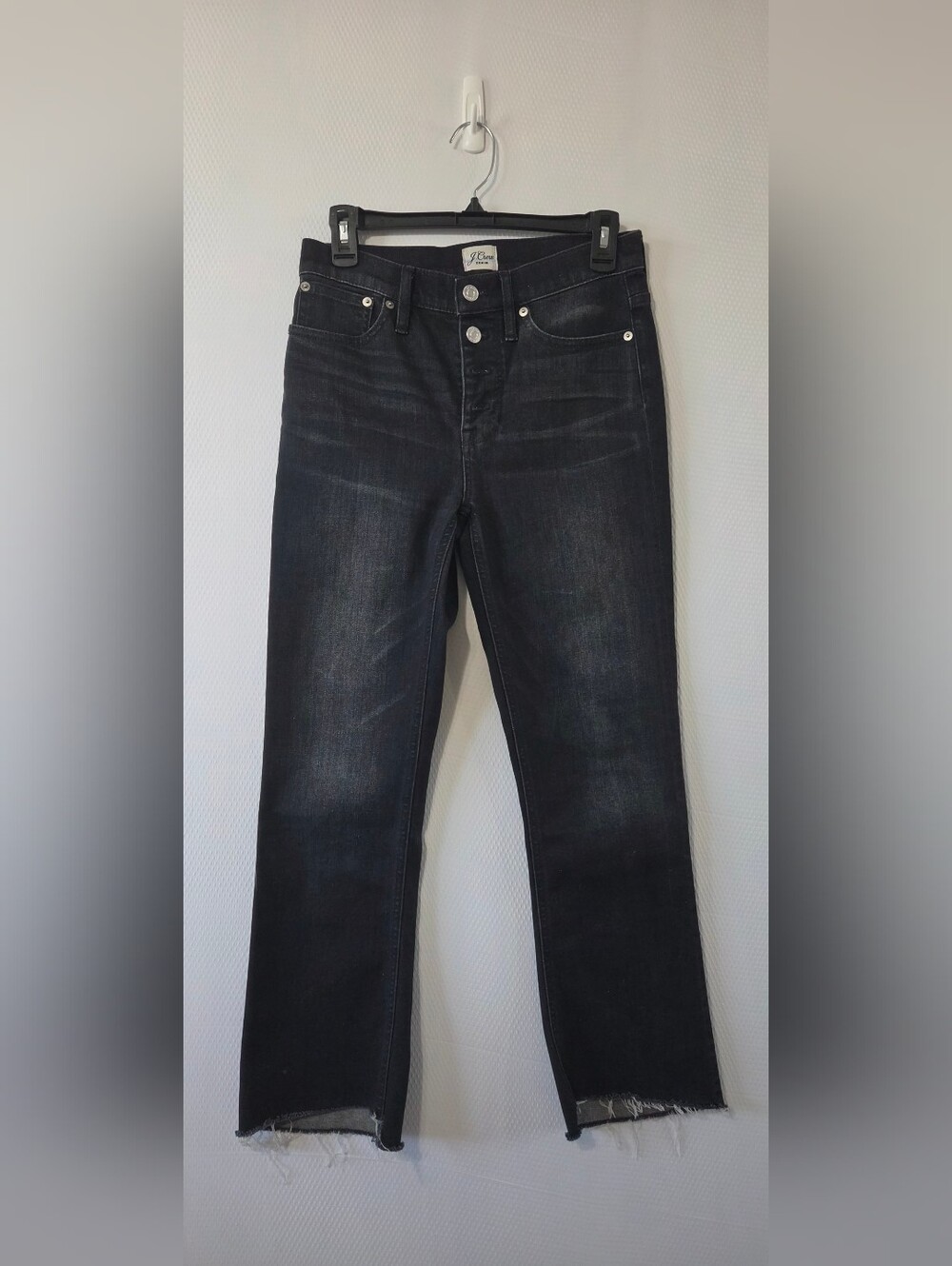 J.Crew Jeans 26 Black High Rise Cropped Raw Hem Button Fly Streetwear Minimalist